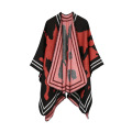 New Arrival Wholesale Fashion V Cut Reversible Boho Buffalo Plaid Poncho Winter Women Oversize Solid Thick Blanket Shawl Scarf